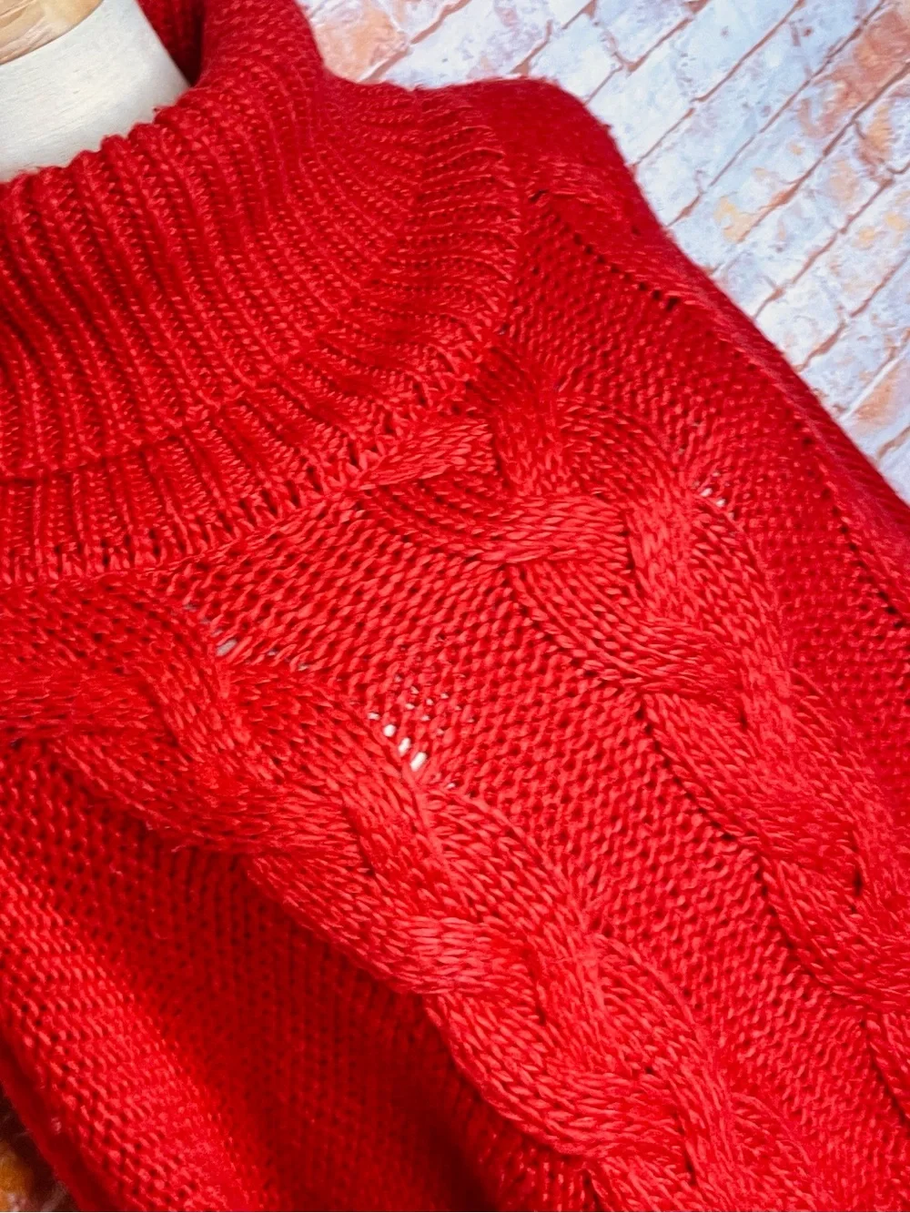Jack by BB Red Chunky Slouchy Cropped Cable-Knit Turtleneck Sweater for Women